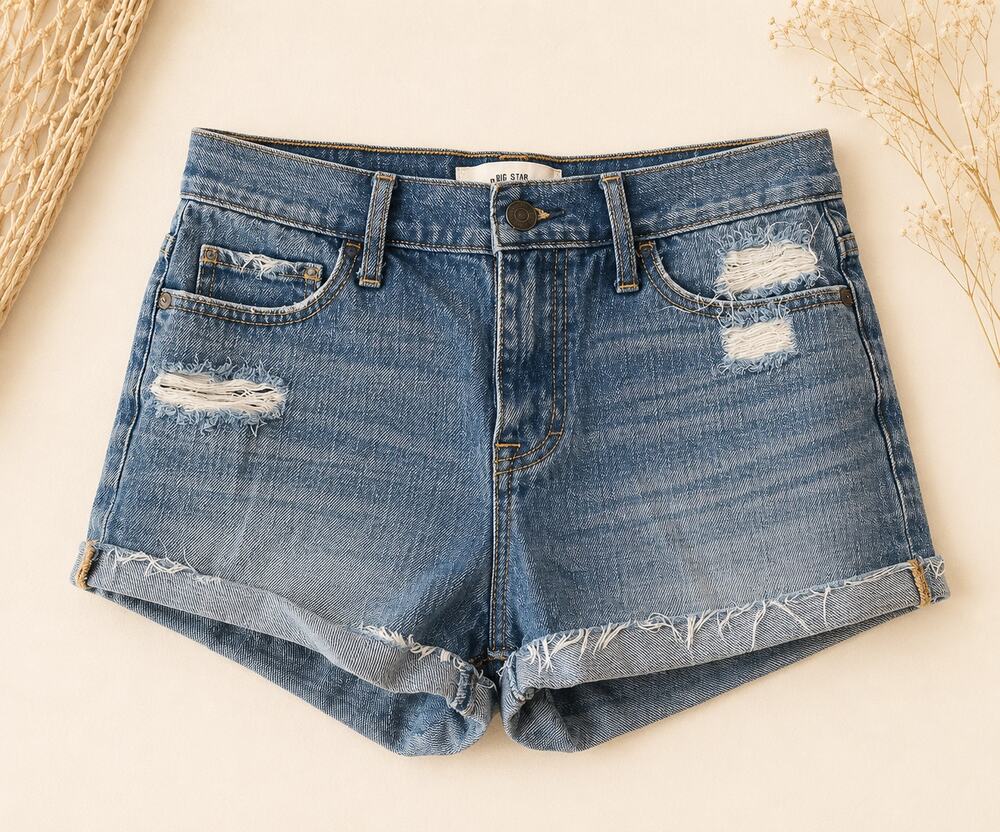 Abercrombie & Fitch Women's High Waist Distressed Rolled Hem Shorts Blue Size 25